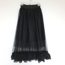 NWOT 95N WOMEN MESH MIDI FRILL SKIRT WITH ELASTIC WAIST BLACK