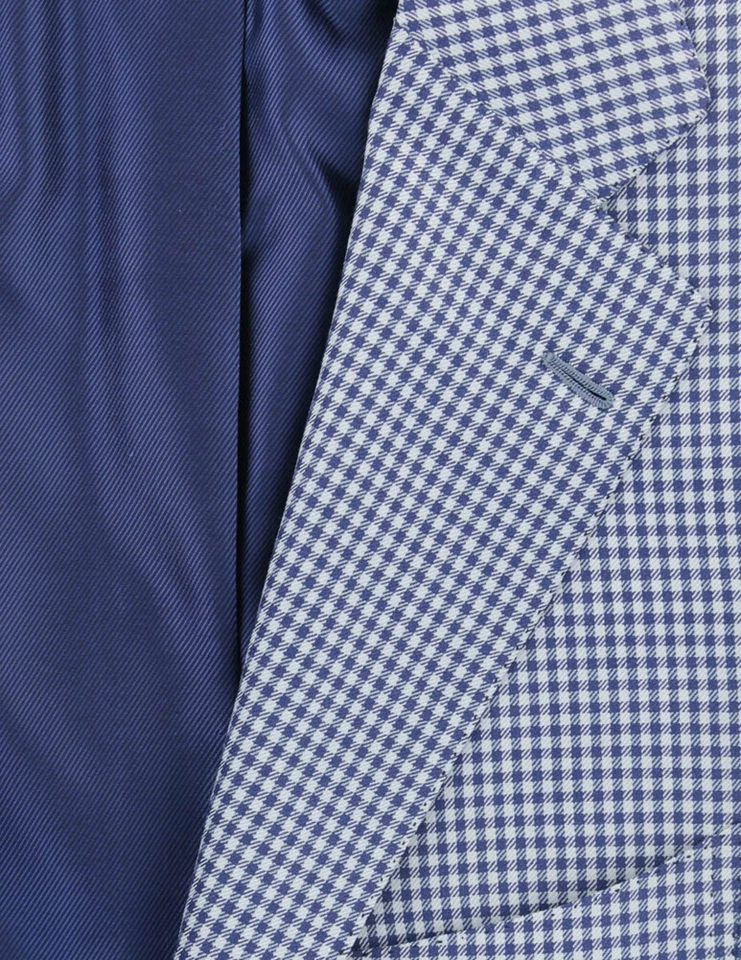 Cesare Attolini Blue Wool Blend Micro-Check Sportcoat - 40/50 - (208) - Image 3 of 4