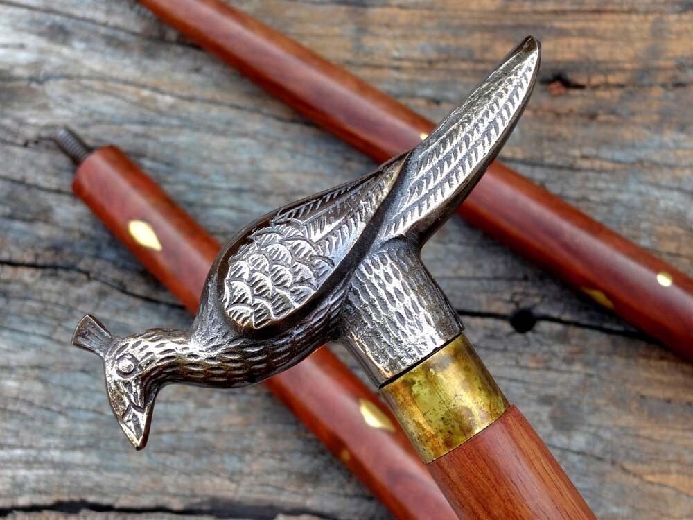 Vintage Brass Handle Walking Stick - Victorian Style Wooden Cane, Antique Gift