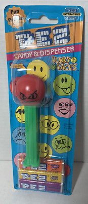 Vintage Pez Dispenser Funky Face Smiley Red Head Green Stem