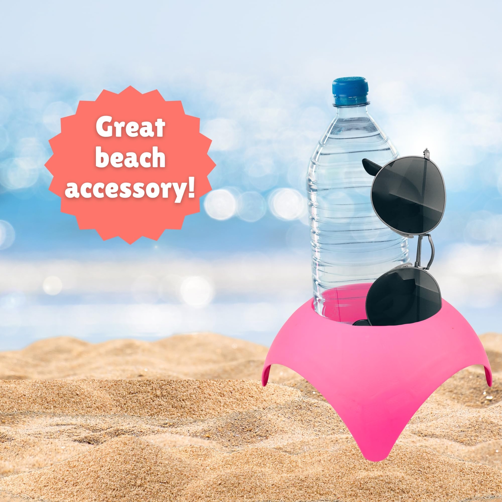 Beach Vacation Accessory Turtleback Sand Coaster Drink Cup Holder Hot Pink Pack
