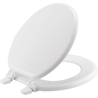 #ad NEW Round Closed Front Enameled Wood Toilet Seat in White Durable amp; Wood Finish $9.65
