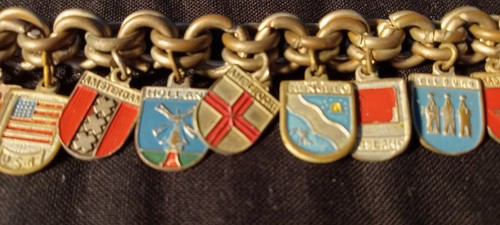 Vintage Silver-Tone & Enamel World Travel Shield 20 Charms Bracelet 8-in - Picture 15 of 18