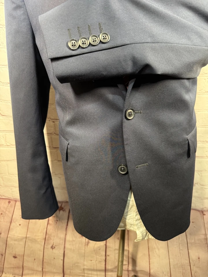 J.FERRAR Para Hombres Azul Marino CALCE CEÑIDO PICO SOLAPA Traje Abrigo Deportivo Blazer Chaqueta 42S Foto 4 de 4