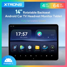 14" Rotatable Backseat Android Car TV Headrest Monitor QHD Screen 4K Video 4+64G
