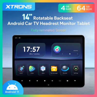 14'' Rotatable Backseat Android Car TV Headrest Monitor QHD Screen 4K Video 4+64G