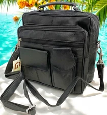 Black Leather Messenger Crossbody Shoulder Bag Organizer Handbag Satchel for Men