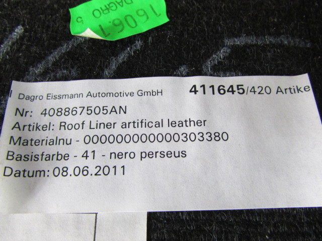 Lamborghini Gallardo, Headliner, Black Leather, Used, Damaged, P/N 408867505AN