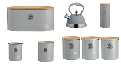 cream and grey tea coffee sugar canisters