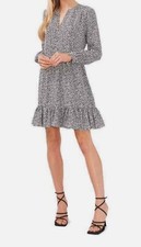 Vince Camuto Women's Split Neck Long Sleeve Dress, New Ivory/Black, Small, $119