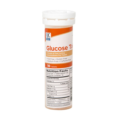 Quality Choice Glucose Tablets Orange Flavor, 10 Count