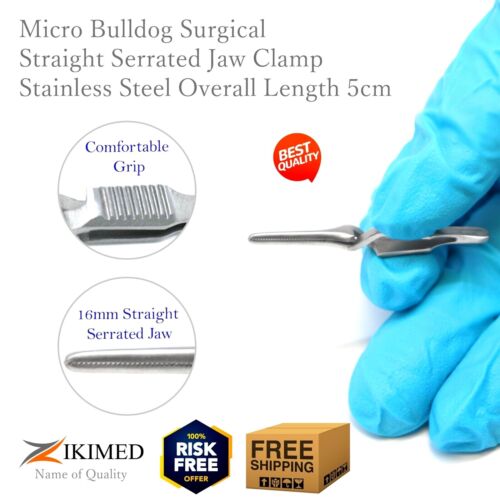 Abrazadera quirúrgica Micro Bulldog mandíbula recta serrada acero inoxidable 5 cm de largo - Imagen 3 de 4