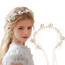 Flower Pearl Crown Headband, Adjustable Head Wreath, Vintage Bridal Garland