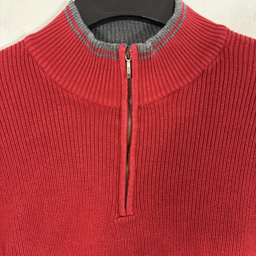 Izod 100% Cotton 1/4 Zip Ribbed Sweater Men XL Red Grey Preppy Classic Timeless - Picture 6 of 7