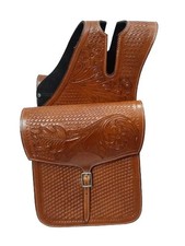 Leather Western Trail Tooling Carving Horse Saddle Bag With Free Shipping.