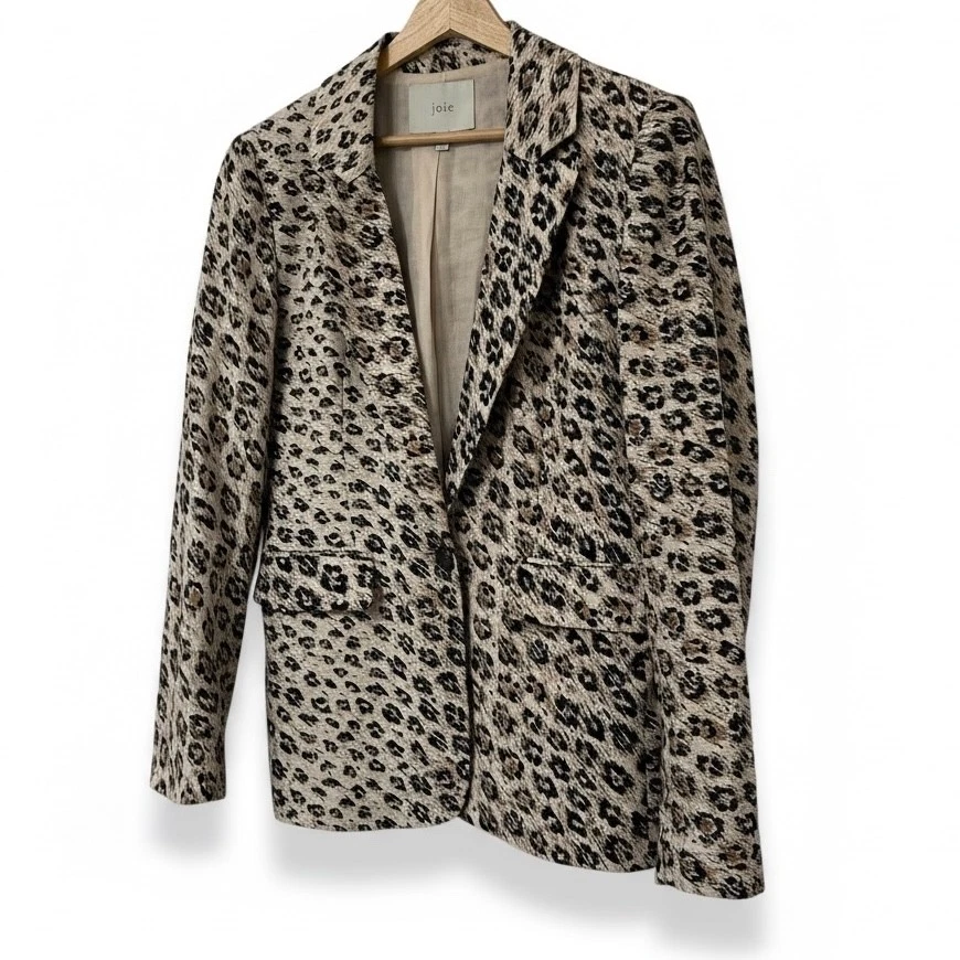 Joie Anilah 100% Linen Leopard Print Blazer Jacket Size 10 MSRP $289 Excellent - Image 3 of 4