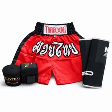 Pantaloncini Muay Thai bandiera tailandese impacchi a mano set supporti caviglia MMA boxe kickboxig