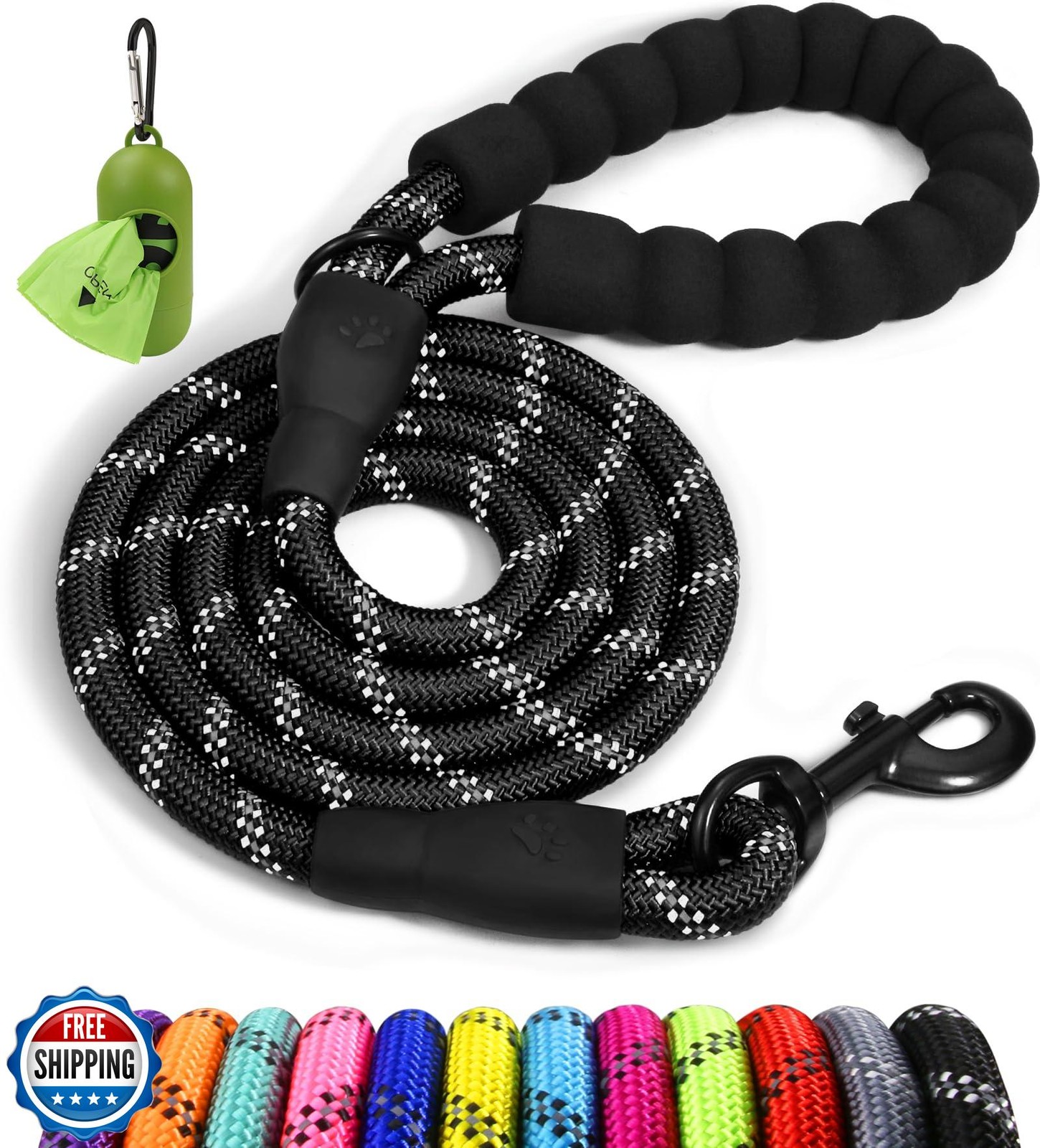 Taglory Rope Dog Leash 6 FT with Comfortable Padded Handle, Highly Reflective