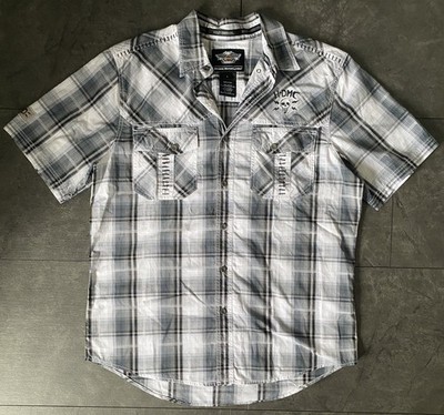 Harley-Davidson Genuine MotorClothes Hemd Gr. L Grau Weiß Karo Biker #193