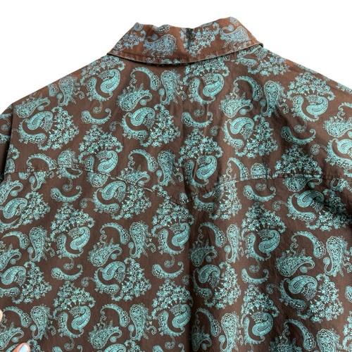 Roughstock Mens Shirt Large Brown Green Panhandle Slim Western Pearl Snap - Picture 5 of 5