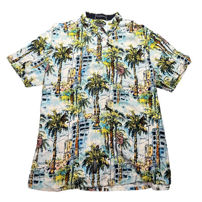 Baja Llama Shirt Men's 2XL ''The Takeover'' Nighthawk Button Up Camp Hawaiian EUC