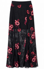 Forever 21 Mesh Maxi Skirt Women Size S Black Floral Embroidered Boho Semi Sheer