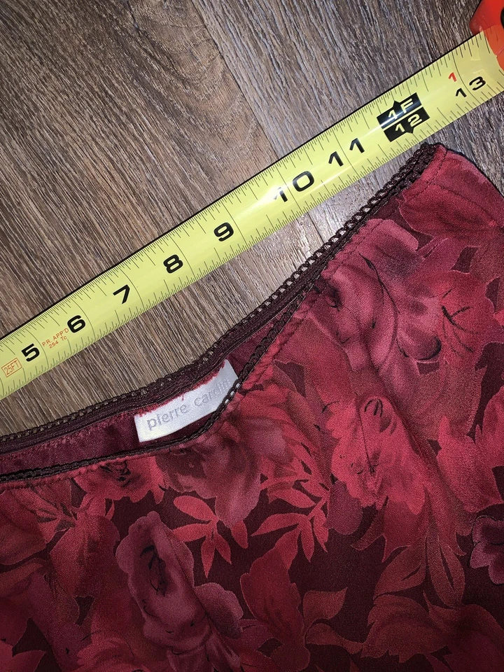 Vintage Pierre Cardin Red Burgundy Floral Rose Chiffon Midi Skirt Size XS - Image 3 of 4
