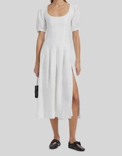 Reformation Women's White Coucou Pleated Linen Midi Dress Size 4