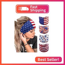 Olbye 4th of July Headbands USA Patriotic American Flag Hairbands Wide Knotted T