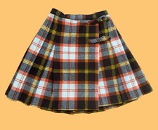 Vintage 1960s 70s Plaid Mini Skirt Bobbie Brooks Orange Brown Pleated Wool Skirt
