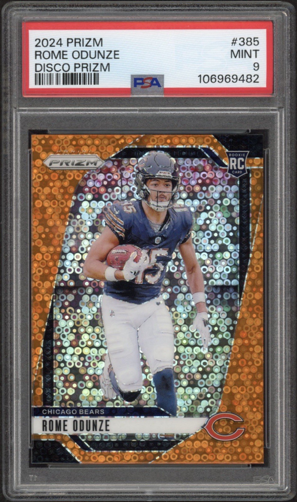 2024 Prizm Rome Odunze Rookie RC Disco Prizm #385 PSA 9 Mint Chicago Bears
