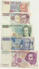 Italy: 1984-1992 1,000 - 50,000 Lire 5 Note Set, average circulated, some faults