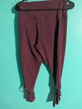 Burgundy Ankle Tie Stretch Knit Leggings Women s Elastic Waist Solid