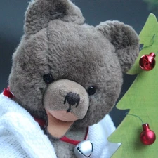 Antique Hermann Teddy Bear w Voice 14.4" & with bells & Christmas tree & jacket