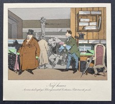 Neuf heures Gravure couleur de 1928 d'après Henry Monnier