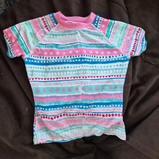 Eddie Bauer Kids Rash Guard Swim Shirt Pink Blue Striped Heart Size S 7/8 Beach