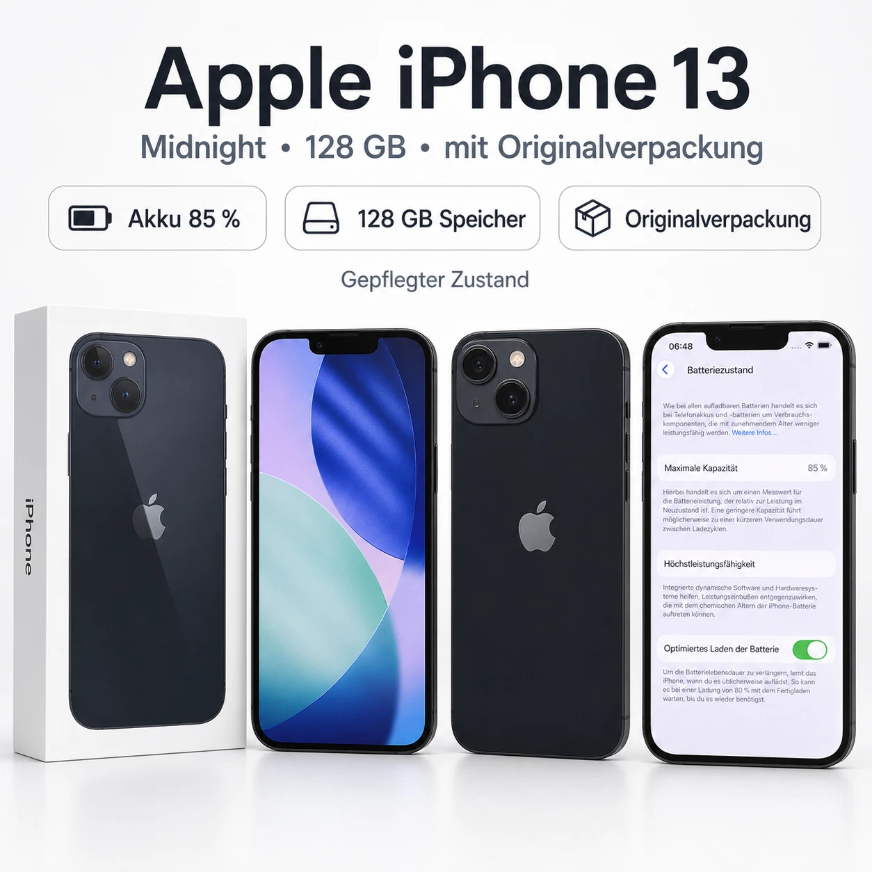 Apple iPhone 13 128GB Midnight mit Originalverpackung