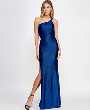 City Studio Juniors' Glitter One-Shoulder Gown Dark Admiral Size 15/16