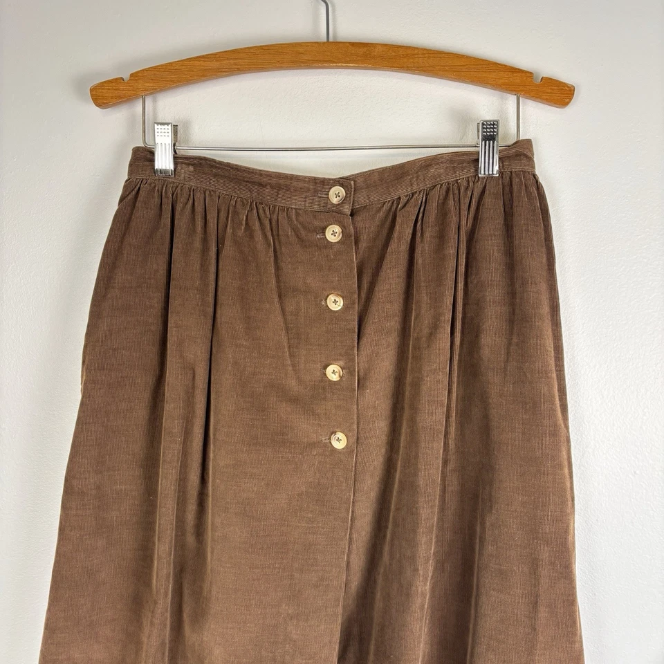 Falda De Colección Lands’ End Para Mujer 14 Marrón Pana Línea A Midi EE. UU. Años 90 Forrada Foto 2 de 4