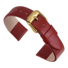 Genuine Leather Band 20mm Flat Leather Watch Strap Red/Golden Tone Buckle