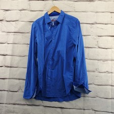 ROBERT GRAHAM Shirt Mens Large Button Dwon Flip Cuff Long Sleeve Blue White