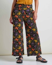 Toad  Co Chaka Wide Leg Pant Cropped Black Lilly Floral Pull On Pockets Medium