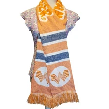Whataburger Fringe Logo Scarf Orange Blue Stripes Unisex 71" x 7"