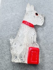 Vintage Lucite Scotty Dog on Box Brooch Pin The Greeter w/Glass Eye