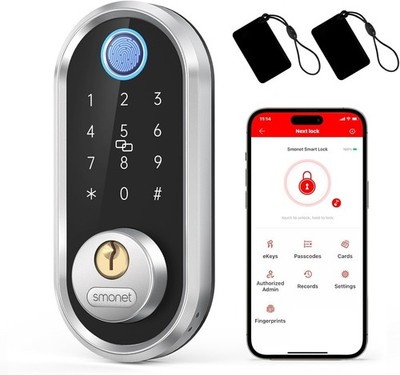 Smart Deadbolt SMONET Fingerprint Electronic Deadbolt Door Lock Keypad-Bluetooth