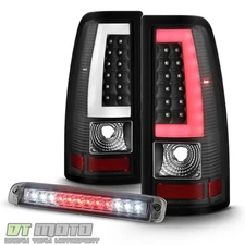 2003-2006 Chevy Silverado 1500 LED Black Tail Lights+Smoked LED 3rd Brake Lamp