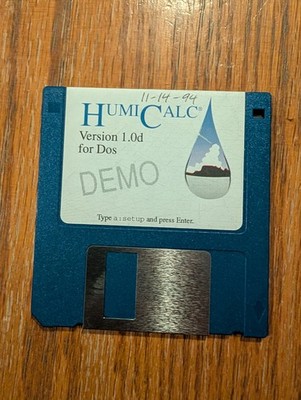 HUMICALC Version 1.0d DOS Software Demo Floppy Disk 3.5-Inch