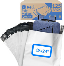 (125 Pcs) Poly Mailers 19X24", White | Large Shipping Bags for Small Business | 