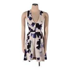 LULUS Skater Dress Seeing Chic Ink Blue Print Sleeveless V Neck MINI Size XS NEW