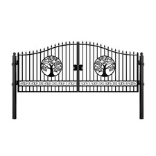 New 18x8 FT Heavy Duty Steel Dual Swing Driveway Gate With Posts Tree Style